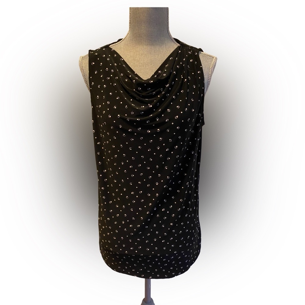 Lauren Ralph Lauren Sleeveless Black and White Cowl-Neck Top, Size L - Picture 4 of 7